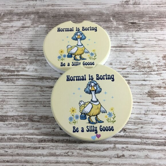 Normal Is Boring Be a Silly Goose Set of 2 Sandstone Car Coasters - Picture 5 of 8